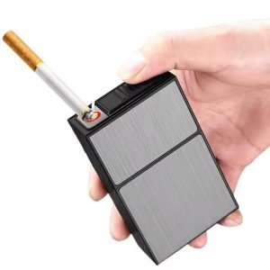 Cajetilla porta cigarrillos con encendedor electrico