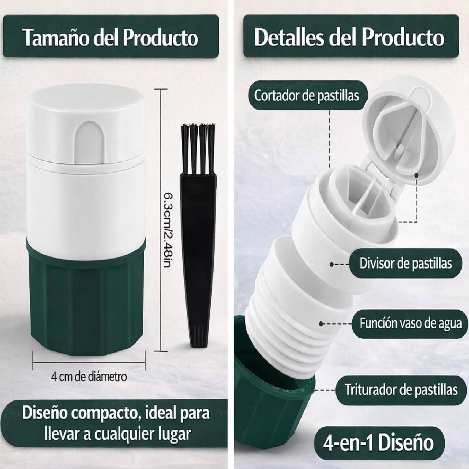 Pastillero multifuncional con organizador, cortador y triturador de tabletas